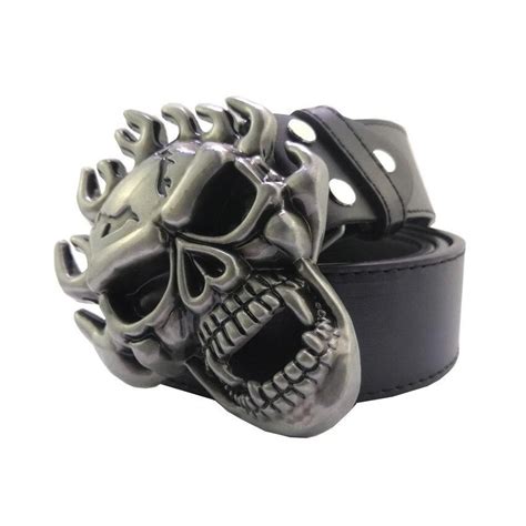 3d Skull Belt Buckle With Flame On The Head Rock Style Accessories
