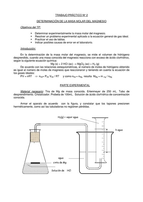 Tp2 Quimica 1 Trabajo PrÁctico N° 2 DeterminaciÓn De La Masa Molar