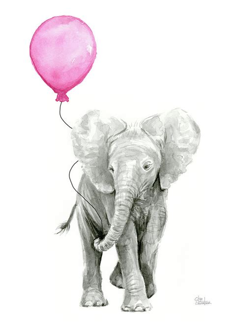 Baby Elephant Watercolor Painting By Olga Shvartsur Pixels Merch