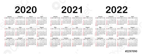 Calendar 2020 2021 And 2022 Template Stock Vector 2297090 Crushpixel