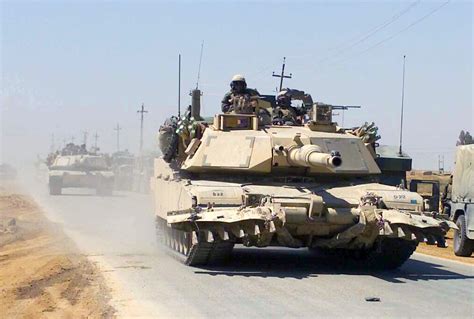 M1a1 Abrams Main Battle Tanks Mbt Move On Route 27 Toward An Nu