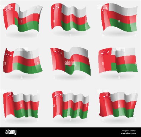 Set Of Oman Flags In The Air Vector Illustration Stock Vector Image