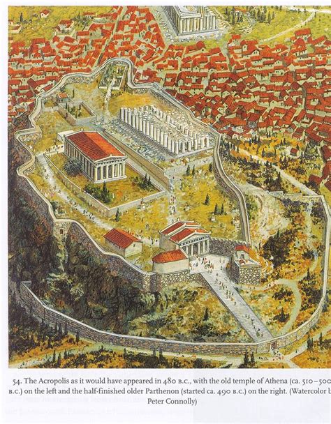 Artists Rendering Of The Athenian Acropolis C 480 Bce Ancient Athens