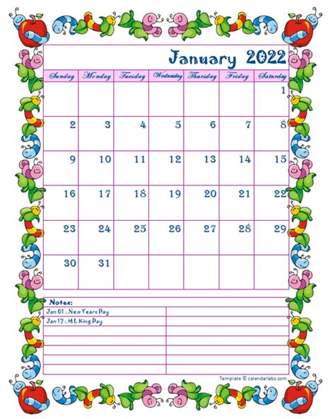 2022 Monthly Kid Kindergarten Calendar Template Free Printable Templates