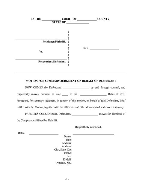 Motion Summary Judgment Form Fill Out And Sign Printable Pdf Template