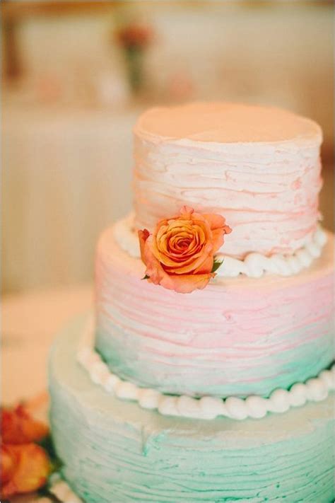 Green And Peach Ombre Wedding Cake Textured Frosting Wedding Cake