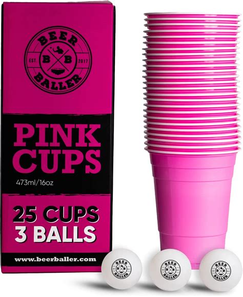 Beerballer® Pink Cups Beer Pong Set Incl 25 Vasos Beer Pong Rosas Y 3 Pelotas Beer Pong