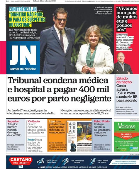 Capa Jornal De Notícias 25 Julho 2020 Capasjornaispt