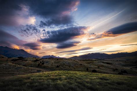 Photography Landscape Nature Aerial View Mountains Grass Sunset