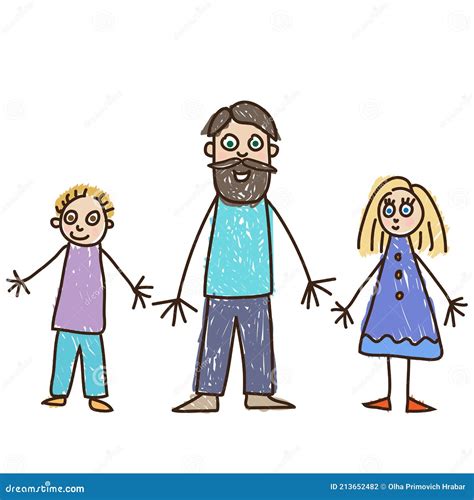 Dibujo De Niños Padre Soltero Con Hija E Hijo Ilustración Vectorial Ilustración Del Vector