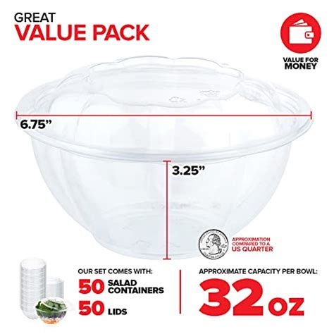 Stock Your Home 32oz Clear Plastic Salad Bowls With Lids Disposable 50