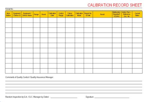 Calibration Record Sheet Format Samples Word Document Download