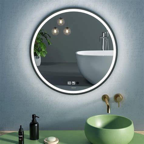 Tetote 24 Inch Led Round Mirror Bathroom Lighted Mirror Dimmable Wall Mounted Circle Mirror Anti