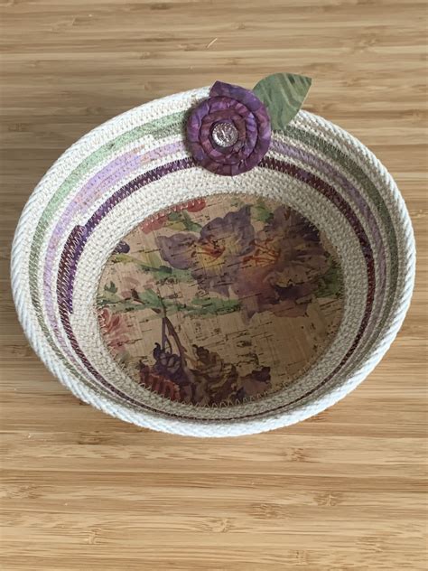 Rope Bowl With Cork Bottom Handcrafted By Lorrie Coiled Fabric