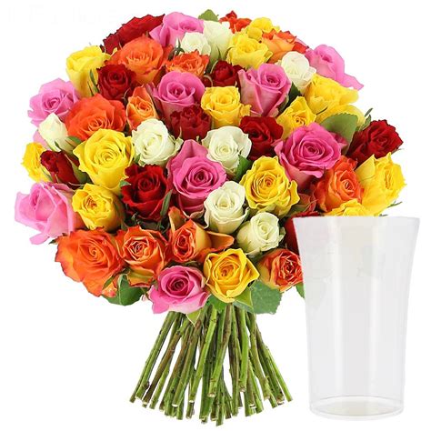 Livraison Roses Multicolores Vase Offert 30 Roses Bouquet De