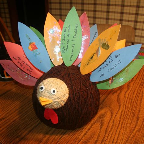 Preschool Crafts For Kids Thanksgiving Yarn Ball Turkey Craft