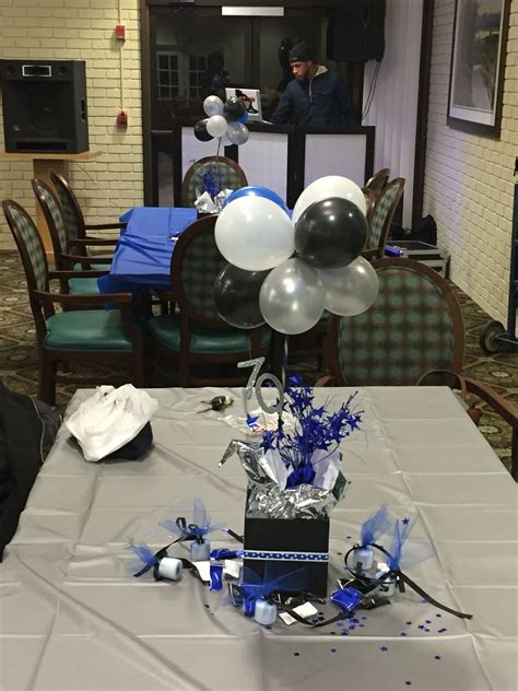 70th Birthday Centerpieces Blue Black White And Silver 70th Birthday