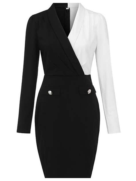 Dames Werk Jurk Blazer Jurken Kerk Jurk Halflange Jurk Zwart Lange Mouw