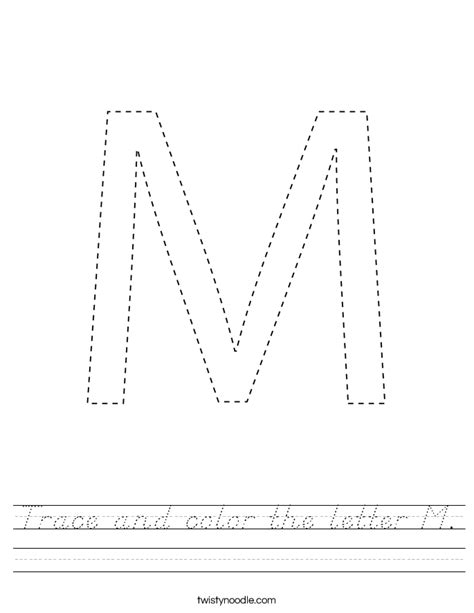 Trace And Color The Letter M Worksheet Dnealian Twisty Noodle