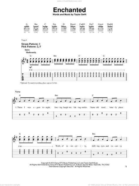 Swift Enchanted Sheet Music For Guitar Solo Easy Tablature