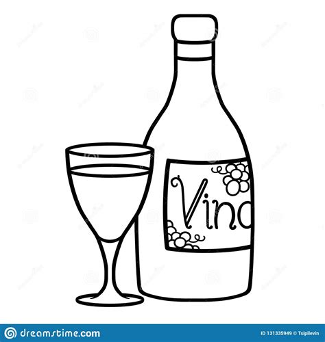 Wine Bottle And Wine Glass Outline Illustration Stock Illustration