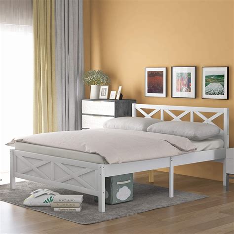 Amazon.com: Queen Wooden Platform Bed Frame with Headboard, Center