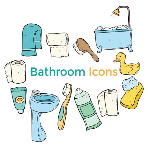 Premium Vector Colored Cute Bathroom Icons With Line Art Or Doodle Style