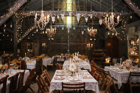 Farm Tables Lace Chandeliers Perfect Barn Reception Navy