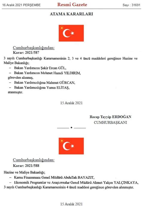 Cumhurbaşkanı Erdoğan dan Hazine ve Maliye Bakanlığı na atamalar