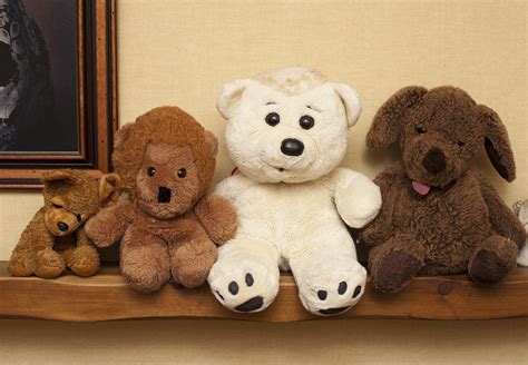 Free Stock Photo 11976 Row Of Assorted Soft Plush Toys On A Shelf