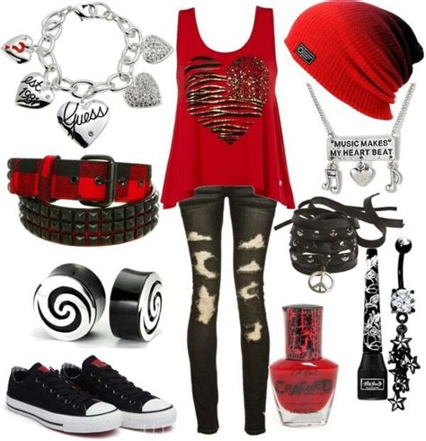 Red And Black Scene Outfits Cute Emo Outfits Punk Outfits