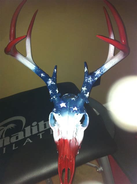 Nice Patriotic Hand Painted Deer Skull Perfect For Over The Shed Or