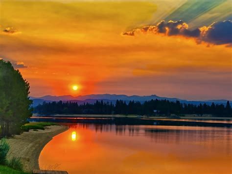1024x768 Lake Cascade HD Sunset 1024x768 Resolution Wallpaper, HD Nature 4K Wallpapers, Images 