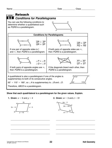 Use the hint button to get a free letter if an answer is giving you trouble. Conditions For Parallelograms Worksheet | Kids Activities