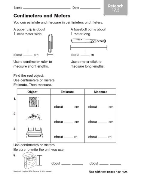 Centimeters And Meters Reteach 175 Worksheet For 2nd 4th Grade