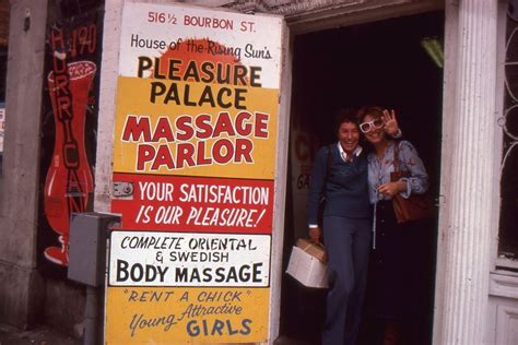 New Orleans Street Scenes 35mm Slide Sign Bourbon St Massage Parlor Lot