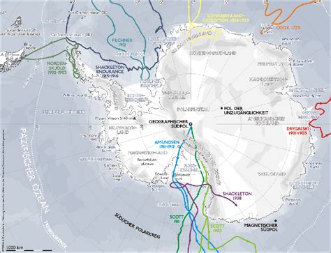 Karte Der Antarktis Mit Den Wichtigsten Antarktisexpeditionen