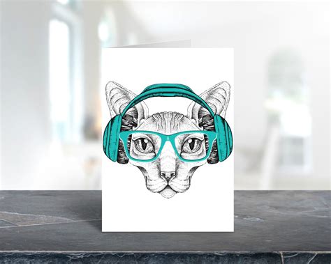 10 Pack Sphynx Headphones Cat Blank All Occasion Greeting Etsy
