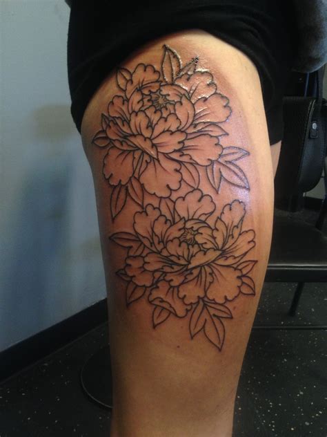 Peony Tattoo Outline Thigh Tattoo Flower Outline Tattoo Flower Tattoo