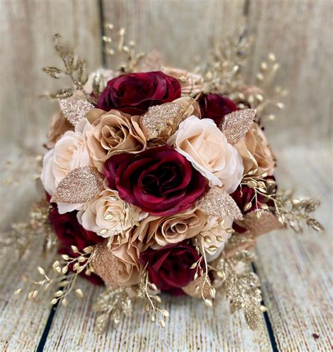 Glamorous Rose Gold Burgundy Blush Wedding Bouquet Gold Etsy Blush