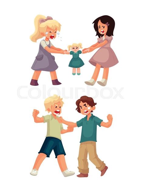 Set Of Little Girls Fighting Over A Stock Vector Colourbox