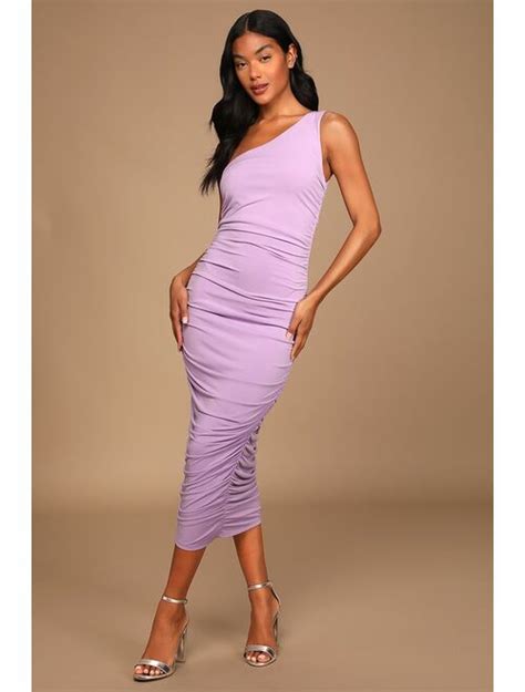 Buy Lulus Total Appeal Lavender Ruched One Shoulder Bodycon Midi Dress