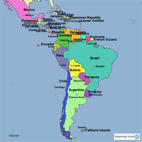 Stepmap Central America Countries And Capitals Landkarte Für South