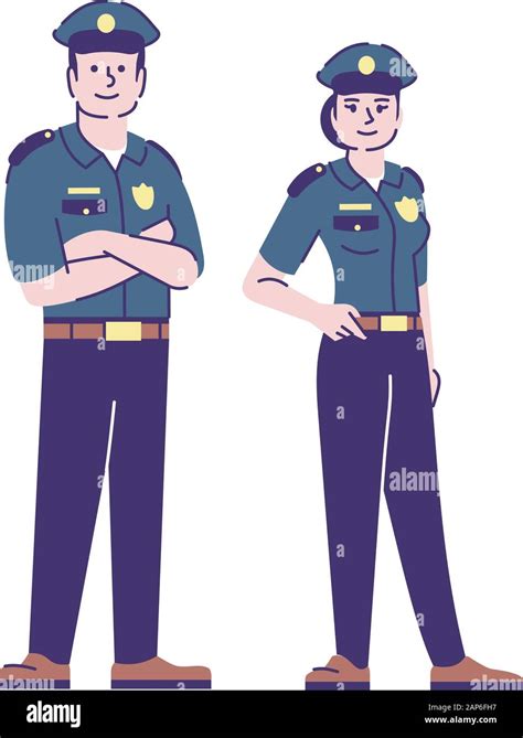 Policeman And Policewoman Flat Vector Characters Police Officers Cop In Uniform Cartoon