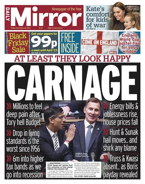 Daily Mirror Front Page 18th Of November 2022 Tomorrows Papers Today