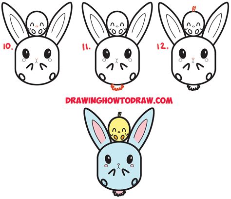 How To Draw Cute Kawaii Chibi Bunny Rabbit And Baby Chick Easy Step
