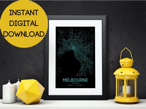Neon Melbourne City Map Digital Download City Map Print Etsy