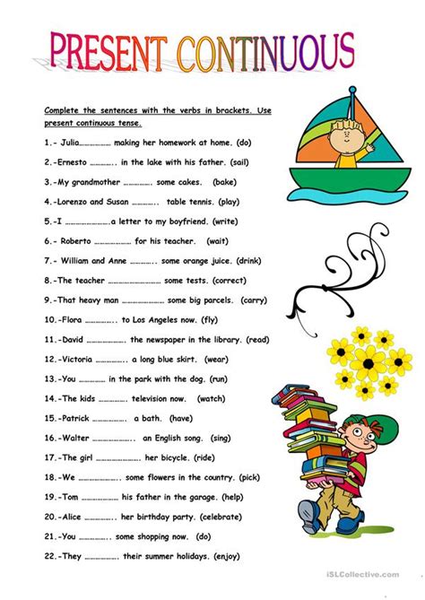 If these time expressions appear in a sentence, you have to use the simple. PRESENT CONTINUOUS TENSE - English ESL Worksheets for ...