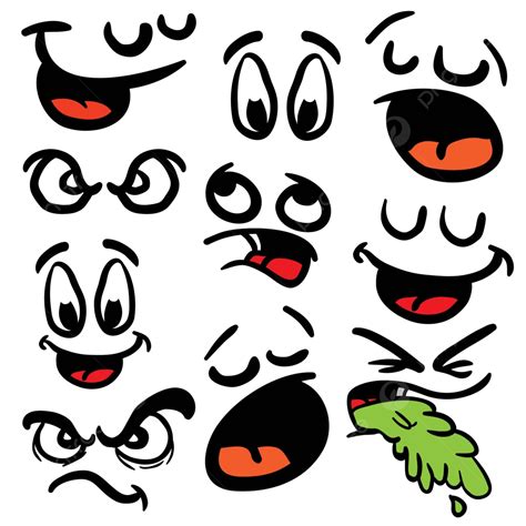 Set Of Cartoon Eyes And Mouths Emotion Emoticon Make Vector Emotion