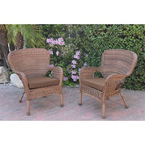 Set Of 2 Windsor Honey Resin Wicker Chair With Brown Cushions
